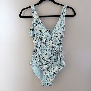 Nip Tuck Swim Floral Ruched One Piece Swimsuit Tummy Control Mint Green 6